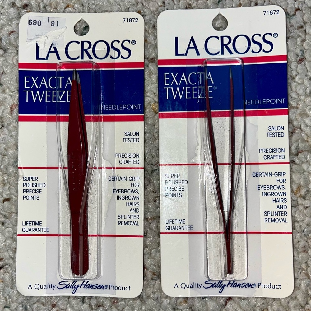 2 La Cross/Sally Hansen Exacta Tweeze Needlepoint Tweezers #71872 - NEW IN PCKG.
